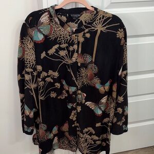 Citron Santa Monica silk blouse with a black gold butterfly botanical size 3X